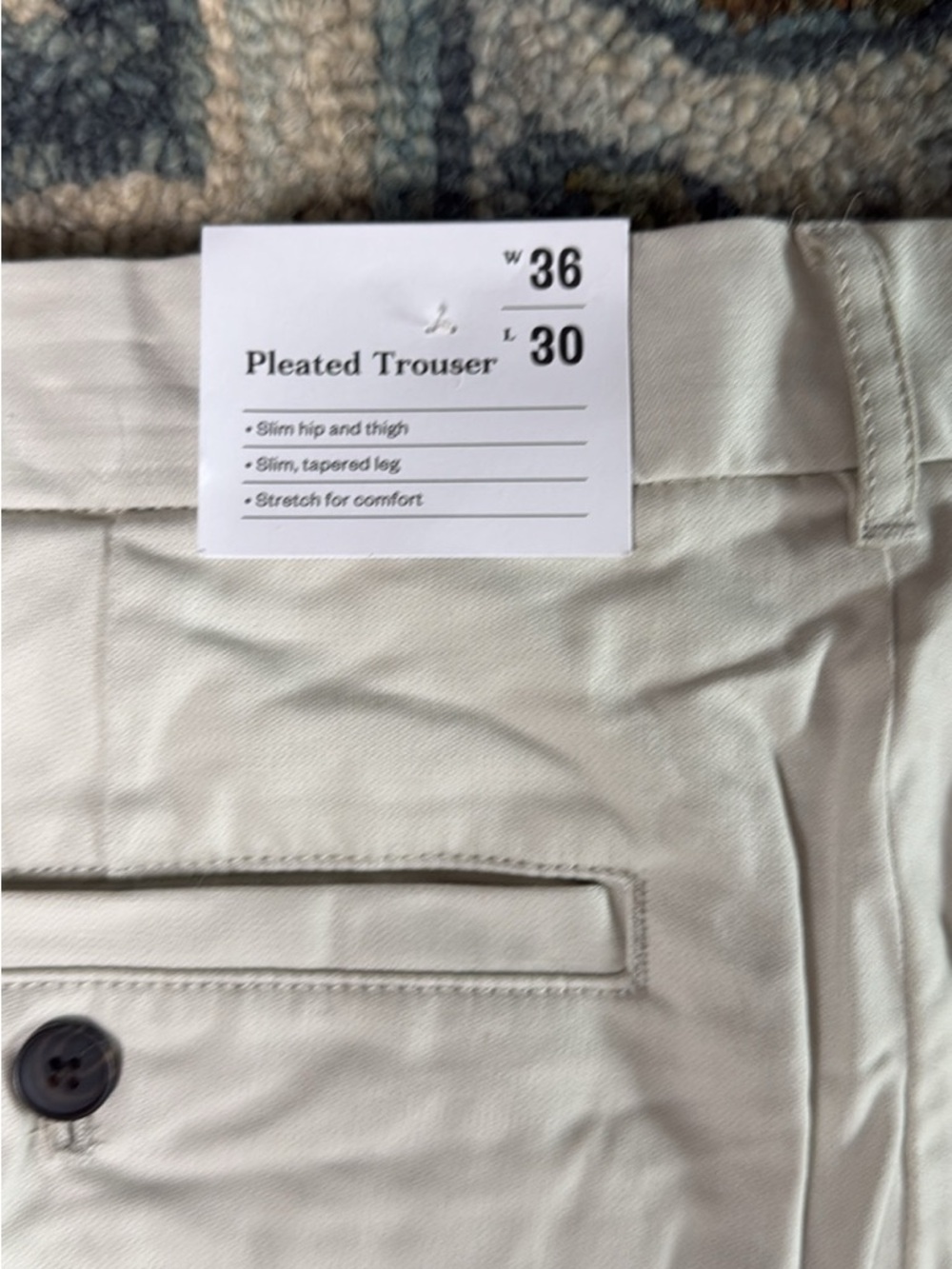 Goodfellow & Co Mens Pleated‎ Trouser Slim Tapered Chino Pants Cream 36x30 NWT
